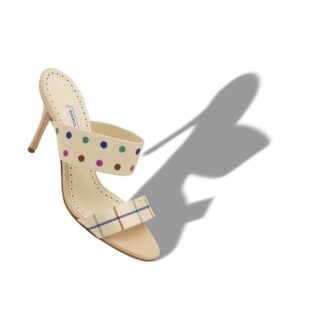 RALOTAPLA Sabot color crema in seta con dettagli a quadri e pois