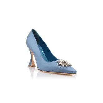 RONCONANU Décolleté in raso blu con decorazioni in cristallo