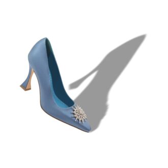 RONCONANU Décolleté in raso blu con decorazioni in cristallo