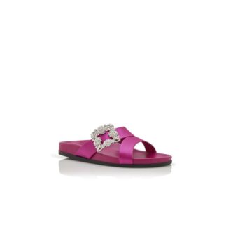 Sabot CHILANGHI in raso fucsia scuro con fibbia gioiello Sabot CHILANGHI in raso fucsia scuro con fibbia gioiello