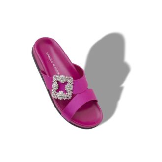 Sabot CHILANGHI in raso fucsia scuro con fibbia gioiello Sabot CHILANGHI in raso fucsia scuro con fibbia gioiello