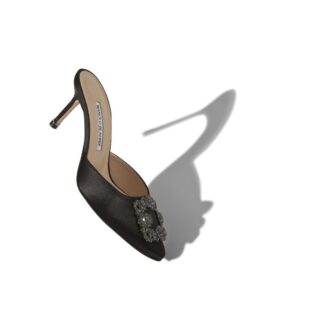 Sabot Hangisimu in raso nero con fibbia gioiello