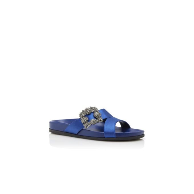 Sabot in raso blu con fibbia gioiello CHILANGHI