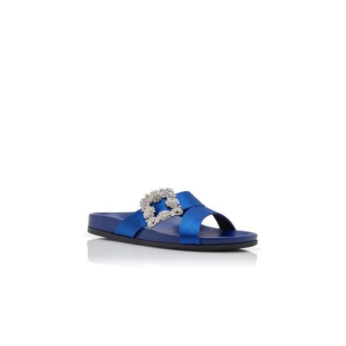Sabot in raso blu con fibbia gioiello CHILANGHI Sabot in raso blu con fibbia gioiello CHILANGHI