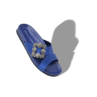 Sabot in raso blu con fibbia gioiello CHILANGHI
