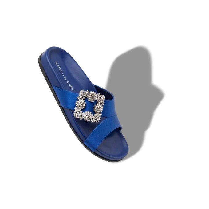 Sabot in raso blu con fibbia gioiello CHILANGHI Sabot in raso blu con fibbia gioiello CHILANGHI