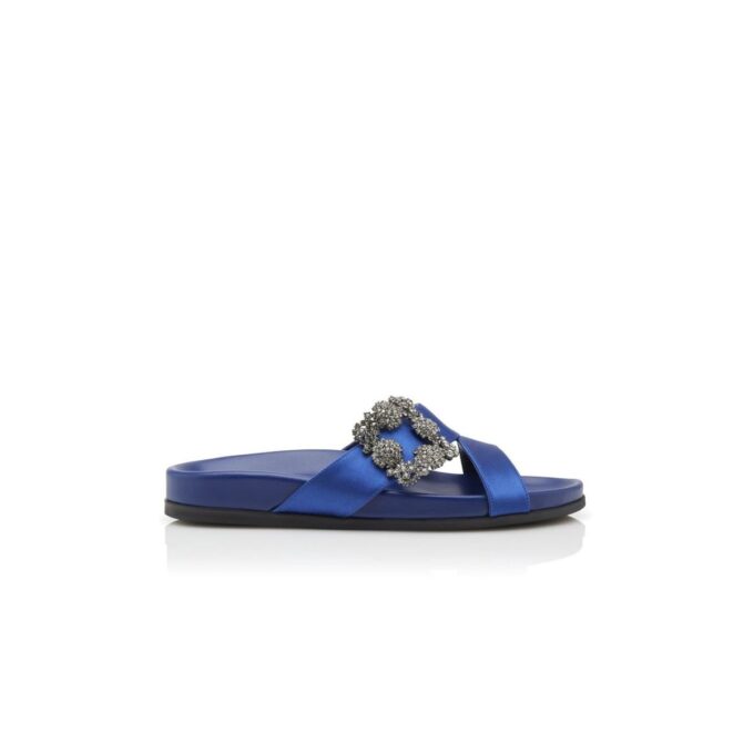 Sabot in raso blu con fibbia gioiello CHILANGHI