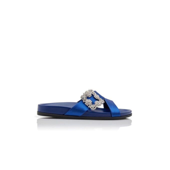 Sabot in raso blu con fibbia gioiello CHILANGHI Sabot in raso blu con fibbia gioiello CHILANGHI