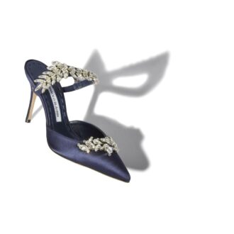 Sabot Lurum in raso blu navy con decorazioni in cristallo