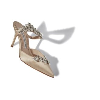 Sabot Lurum in raso color champagne con decorazioni in cristallo