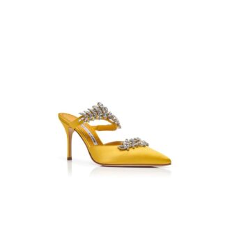 Sabot Lurum in raso giallo con decorazioni in cristallo Sabot Lurum in raso giallo con decorazioni in cristallo