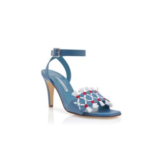 Sandali con cinturino alla caviglia in pelle nappa blu MOREIRA