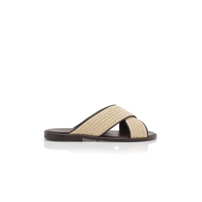Sandali incrociati OTAWI in rafia beige chiaro