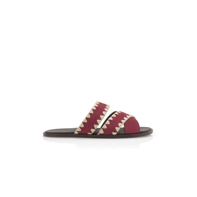 Sandali NELLO in pelle scamosciata rosso scuro con cucitura a punto festone