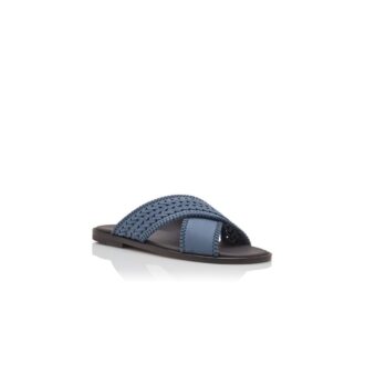 Sandali TEX in nabuk intrecciato azzurro
