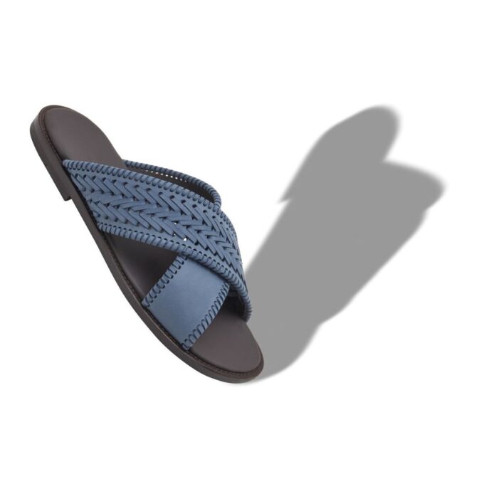 Sandali TEX in nabuk intrecciato azzurro
