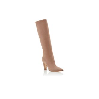 Stivali alti fino al ginocchio in pelle scamosciata beige scuro LINA