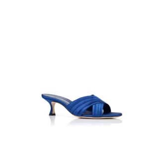 VIERAMUL Sabot blu in raso con dettagli plissettati