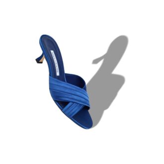 VIERAMUL Sabot blu in raso con dettagli plissettati
