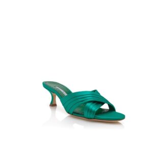 VIERAMUL Sabot in raso verde con dettagli plissettati